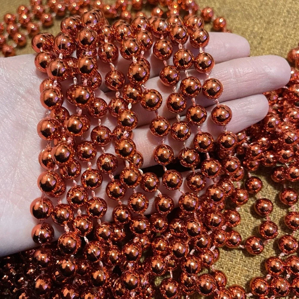 RED 35Ft Xmas Tree Bead GARLAND Mantle Faux Mercury Glass‎ PLASTIC Strand